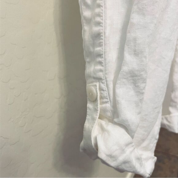 J. Jill love linen white linen flat front Elastic Waist Rilled Cuff Hem medium - Picture 4 of 9